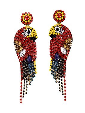 Lily Posh Beaded Rhinestone Parrot Earring, Seed Bead Bird Earring